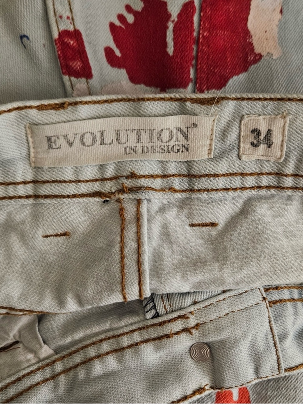 Evolution Paint Splatter Jeans 34x32 Light Wash Artistic Denim Streetwear Pants - Picture 7 of 9